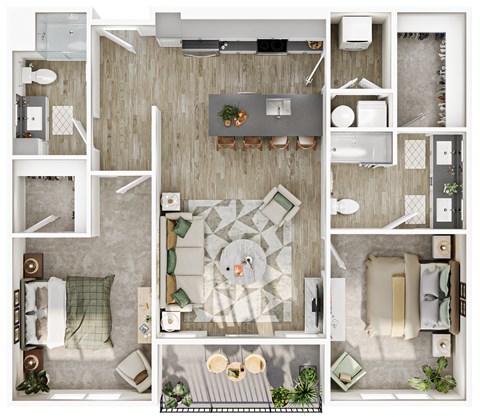Floor plan for 2 beds, 2 baths, 1116 sqft